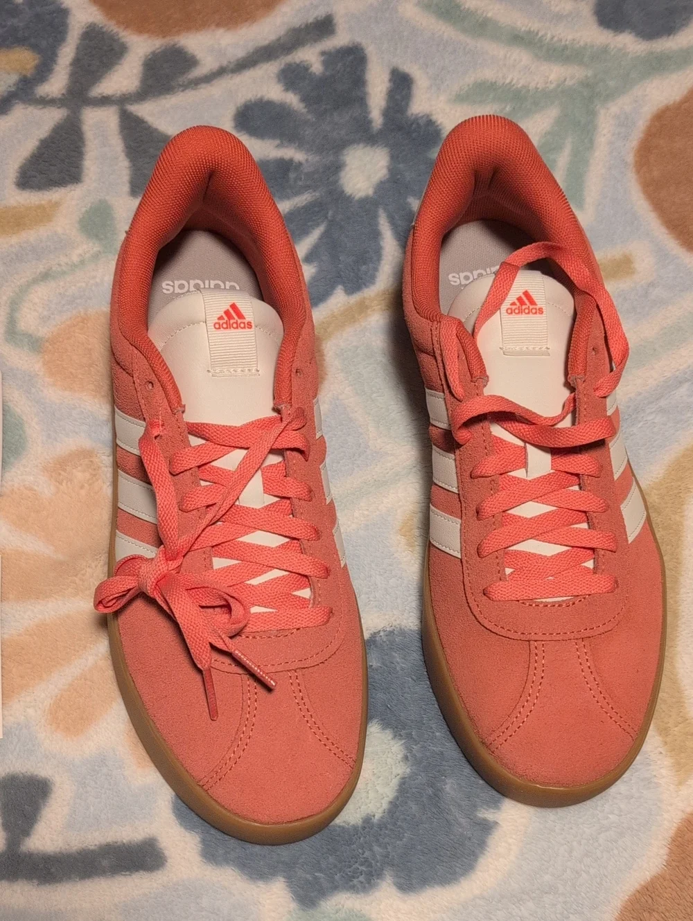 adidas Women’s Coral Pink Suede Sneakers with White Stripes